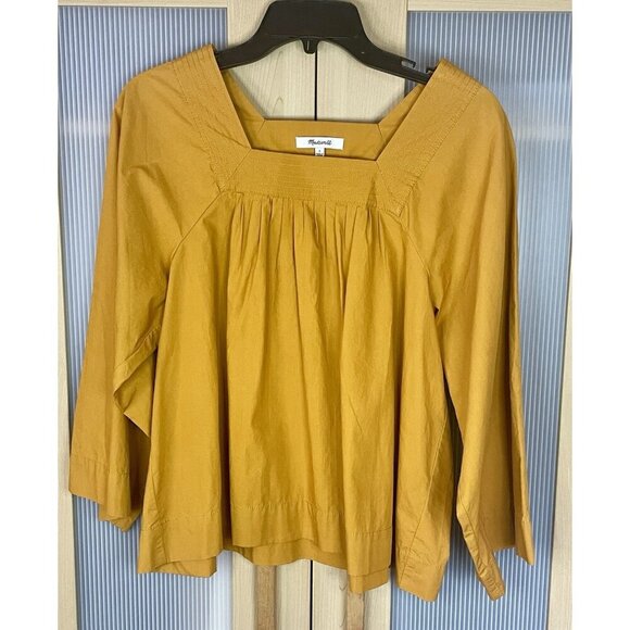 Madewell Mustard Yellow Top Sz S Square Neck Peasant Shirt Boho Blouse Summer - Picture 2 of 5